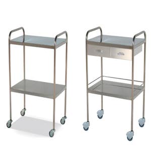 Auxiliary trolley with 2 shelves, 2 pushers and castors