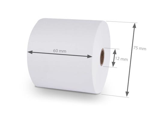 Rouleau de papier thermique 60 x 75 x 12 mm, 10 unités