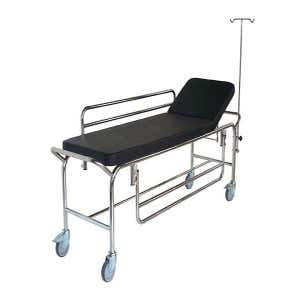 Chromed stretcher with castors and railing, 180 x 55 x 80 cm / 70.9 x 21.7 x 31.5 in