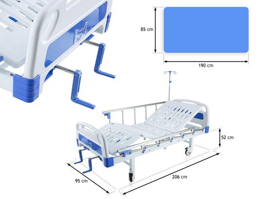 lit d'hôpital articulé avec des rails pour les soins communs